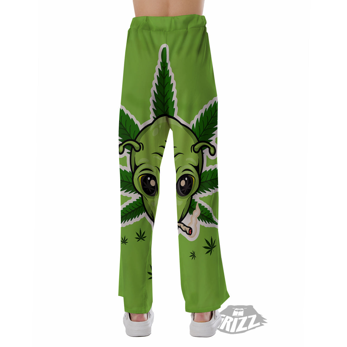 Green Alien Smoking Print Pajama Pants-grizzshop