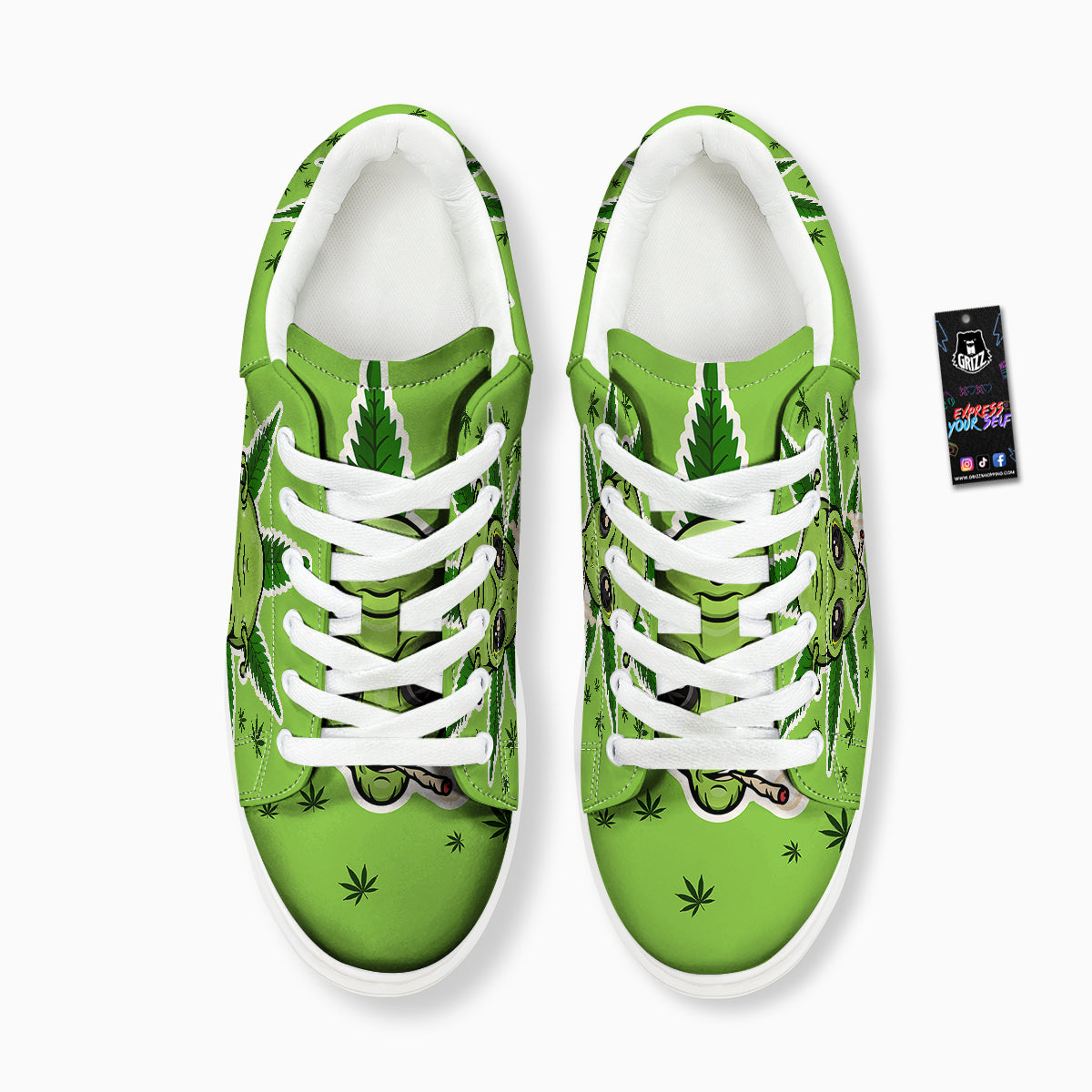 Green Alien Smoking Print Platform Shoes-grizzshop