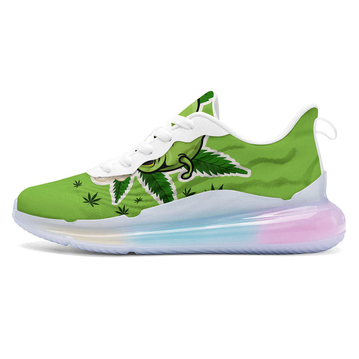 Green Alien Smoking Print Running Sneakers-grizzshop