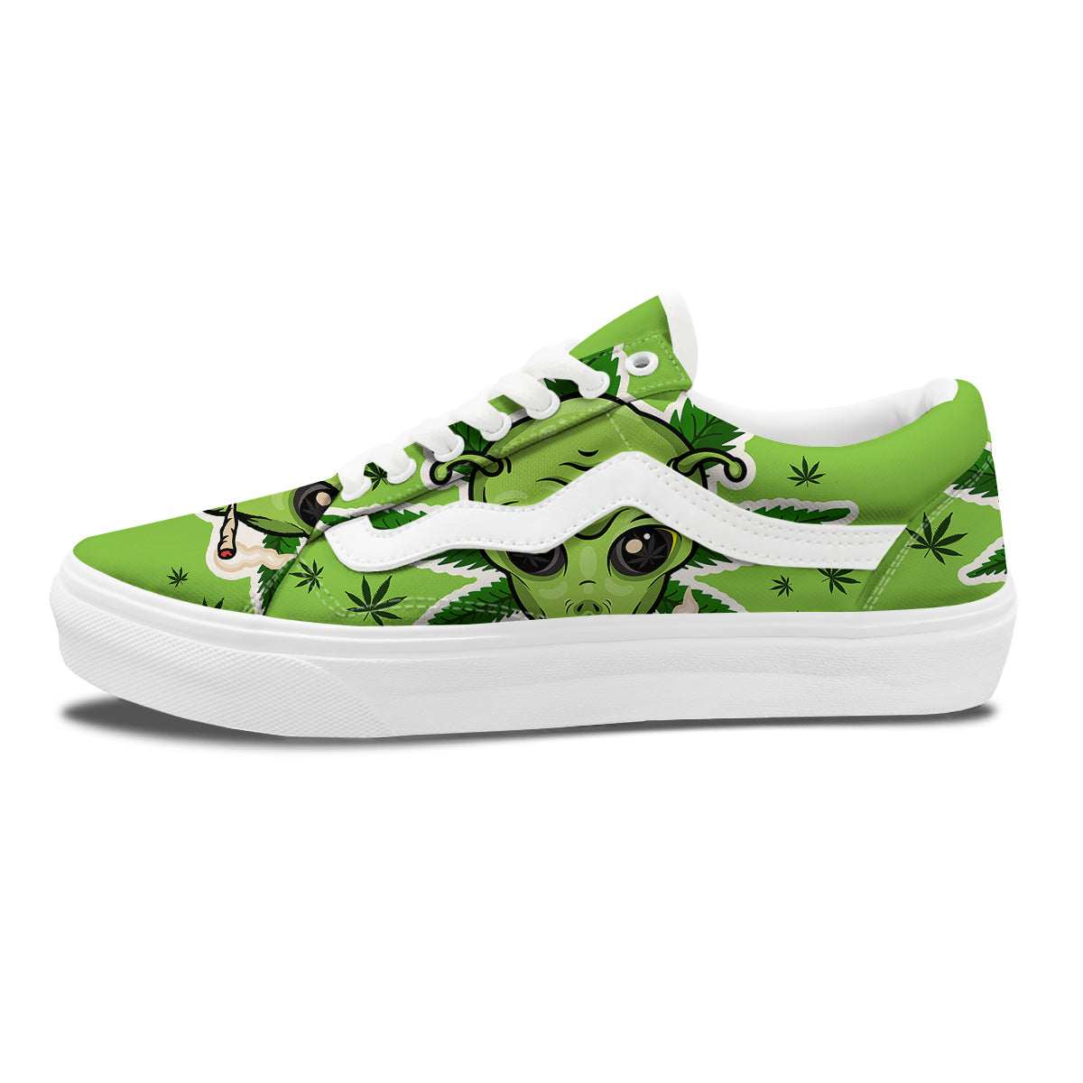 Green Alien Smoking Print Skate Shoes-grizzshop