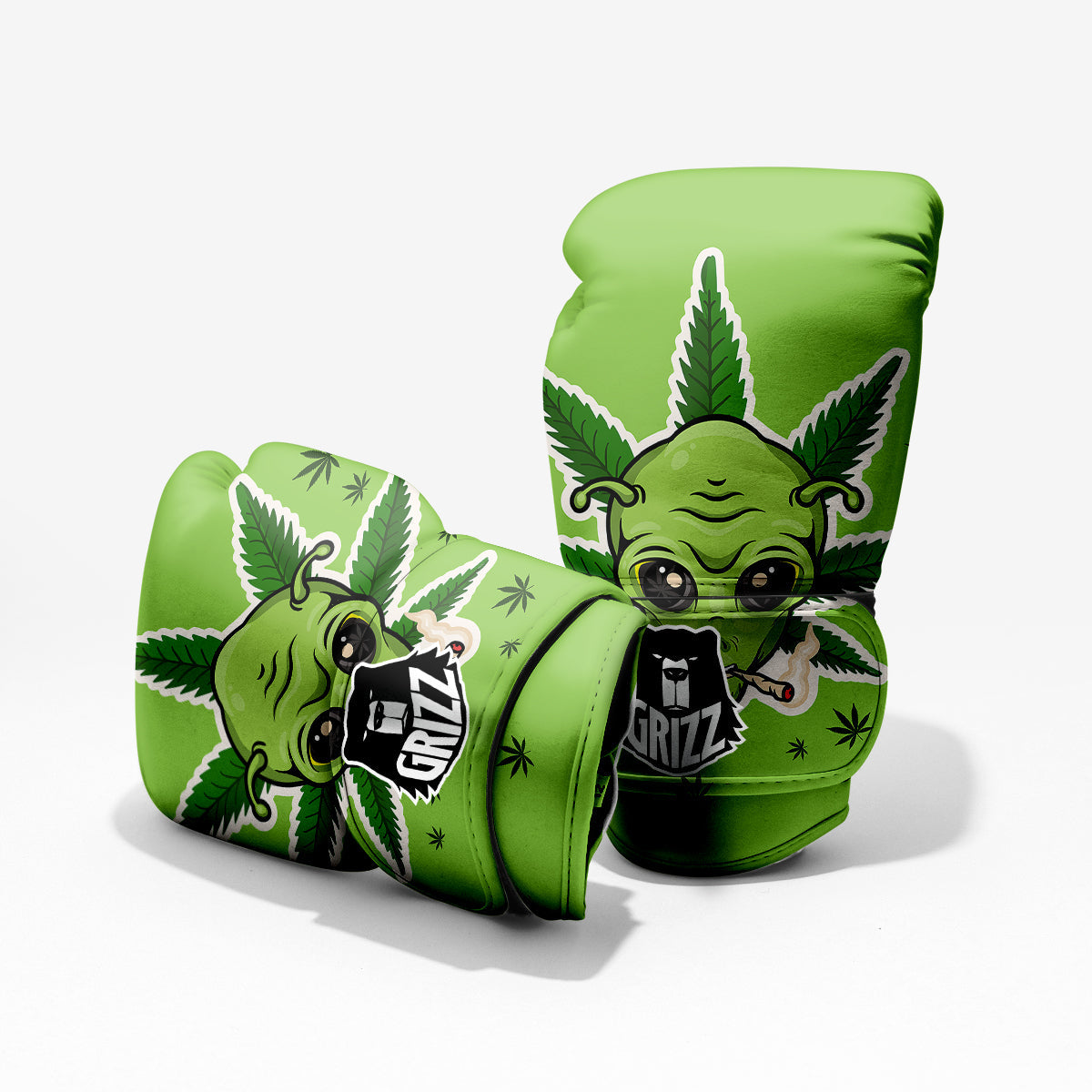 Green Alien Smoking Print Sparring Gloves-grizzshop