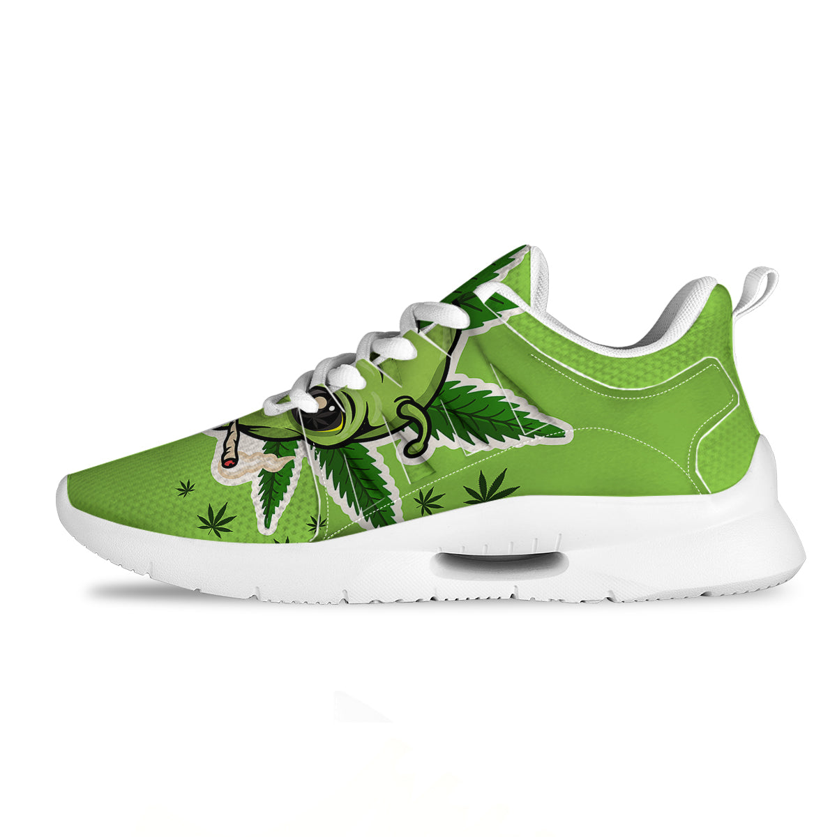 Green Alien Smoking Print Tennis Shoes-grizzshop