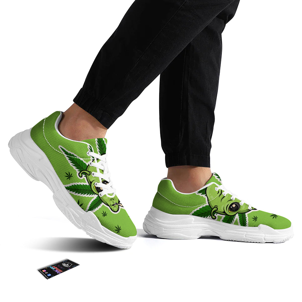 Green Alien Smoking Print White Chunky Shoes-grizzshop
