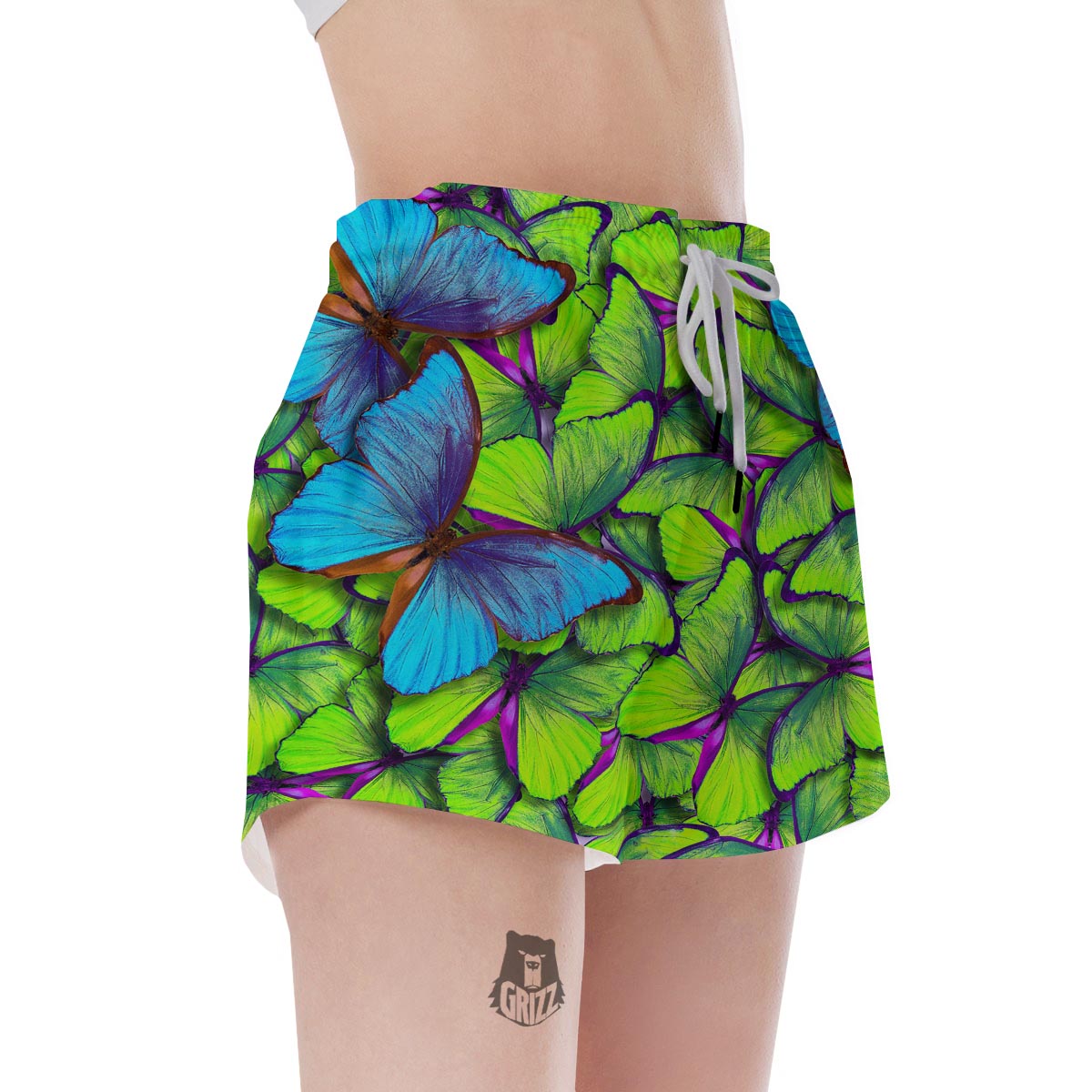 Green And Blue Butterfly Print Women's Shorts-grizzshop