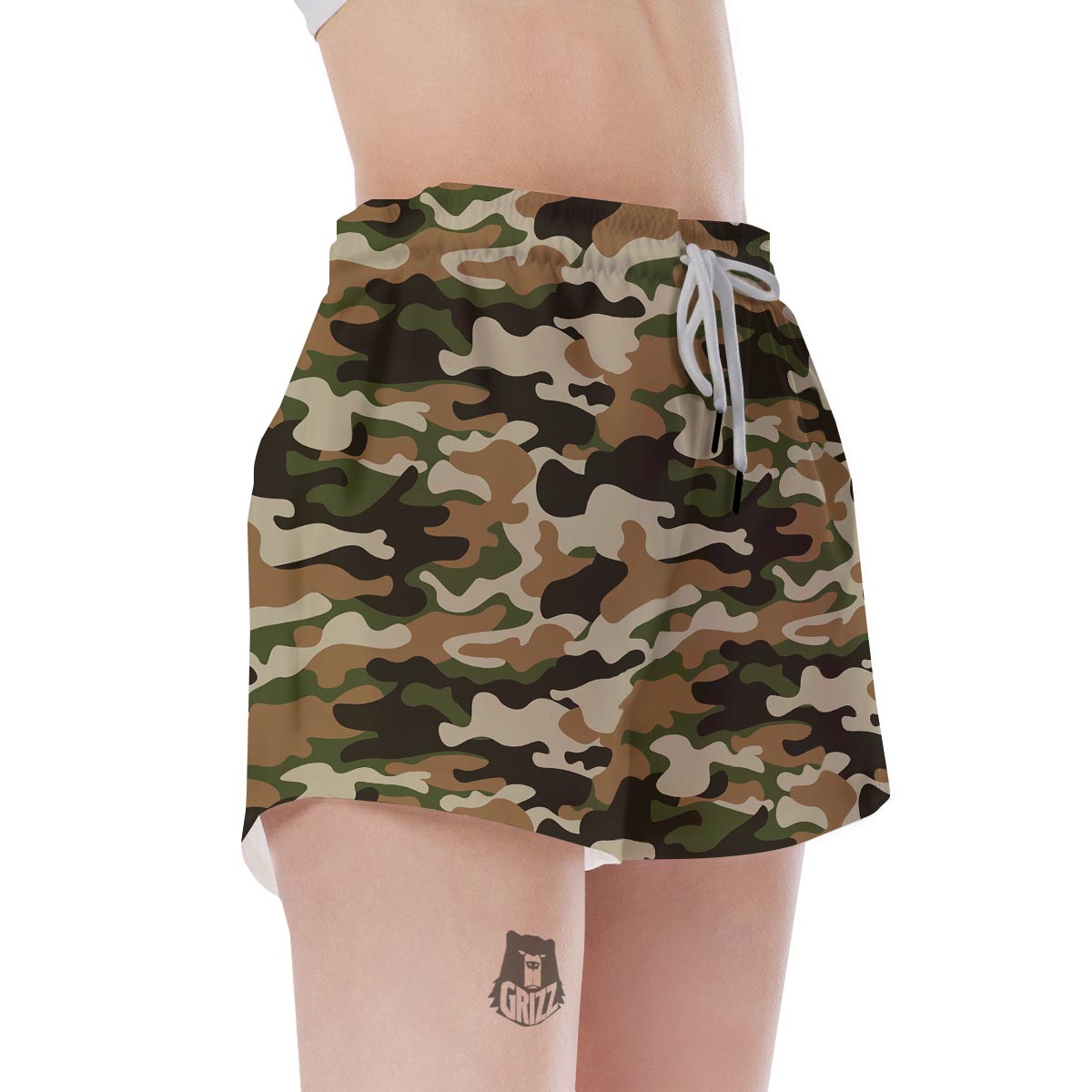 Green And Brown Camouflage Print Women's Shorts-grizzshop