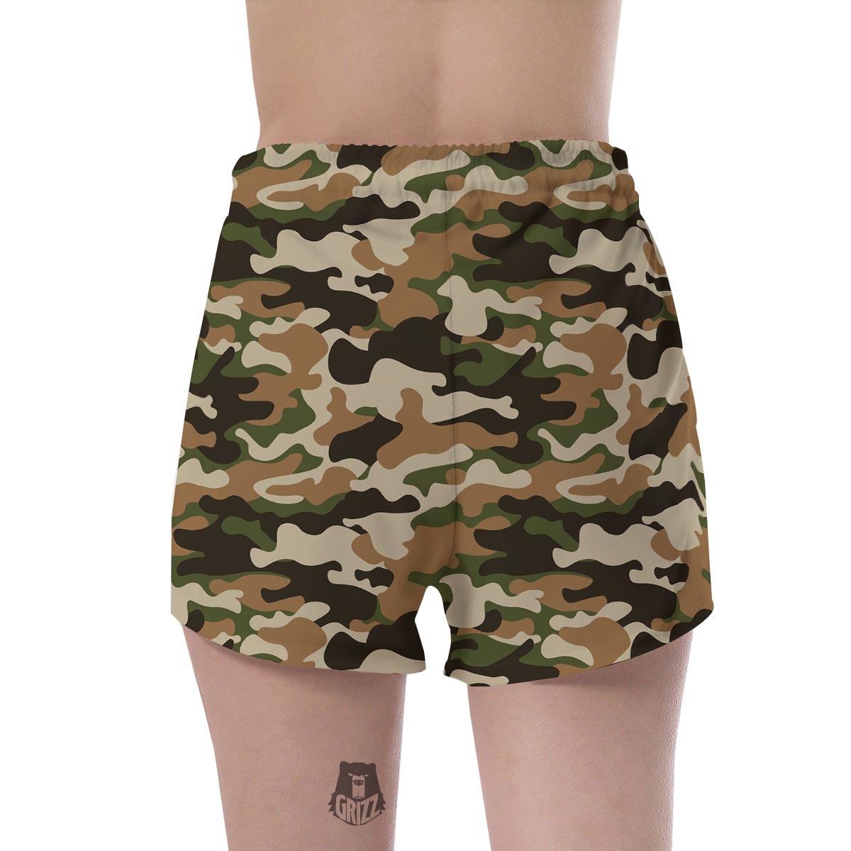 Green And Brown Camouflage Print Women's Shorts-grizzshop