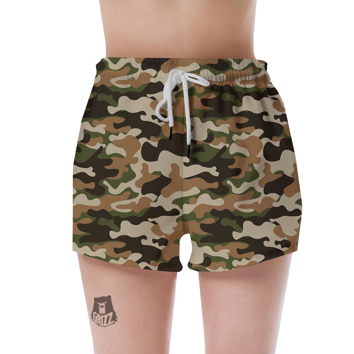 Green And Brown Camouflage Print Women's Shorts-grizzshop