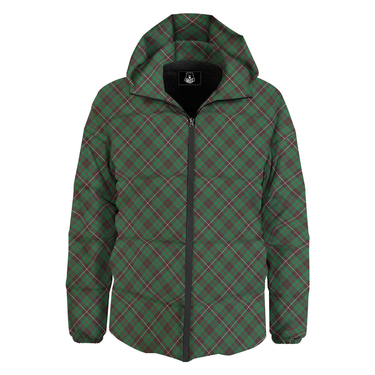 Green And Red Line Plaid Print Pattern Down Jacket-grizzshop