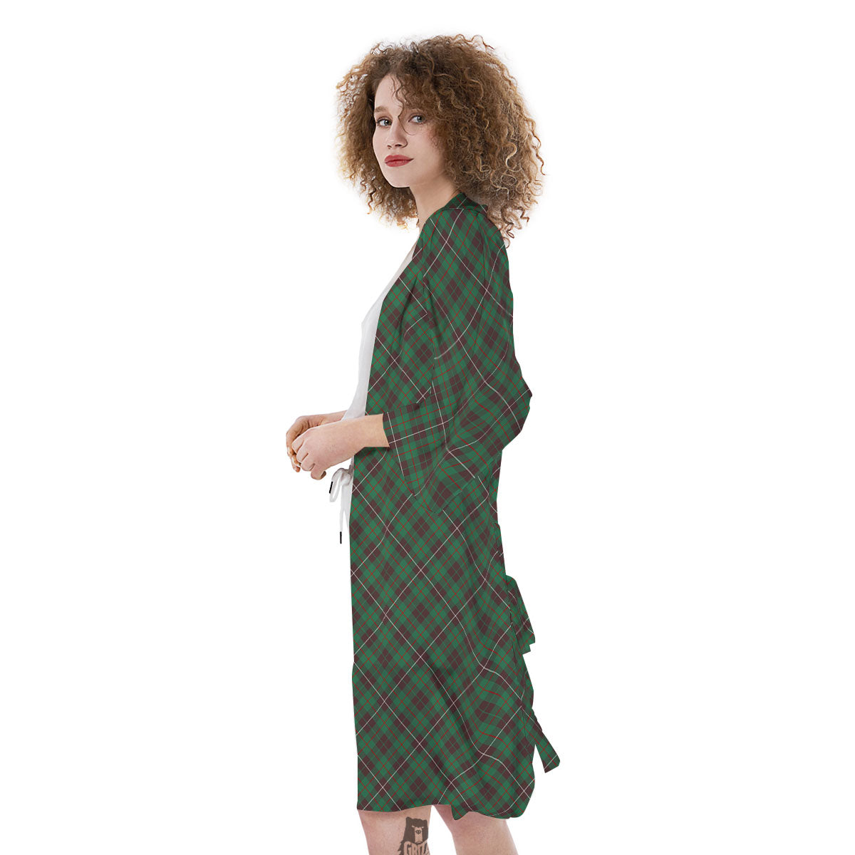 Green And Red Line Plaid Print Pattern Kimono-grizzshop