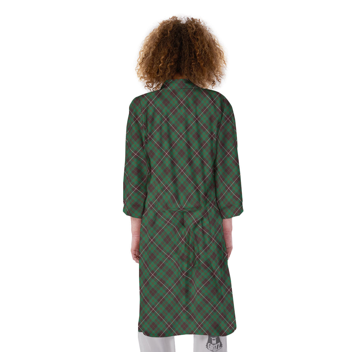 Green And Red Line Plaid Print Pattern Kimono-grizzshop
