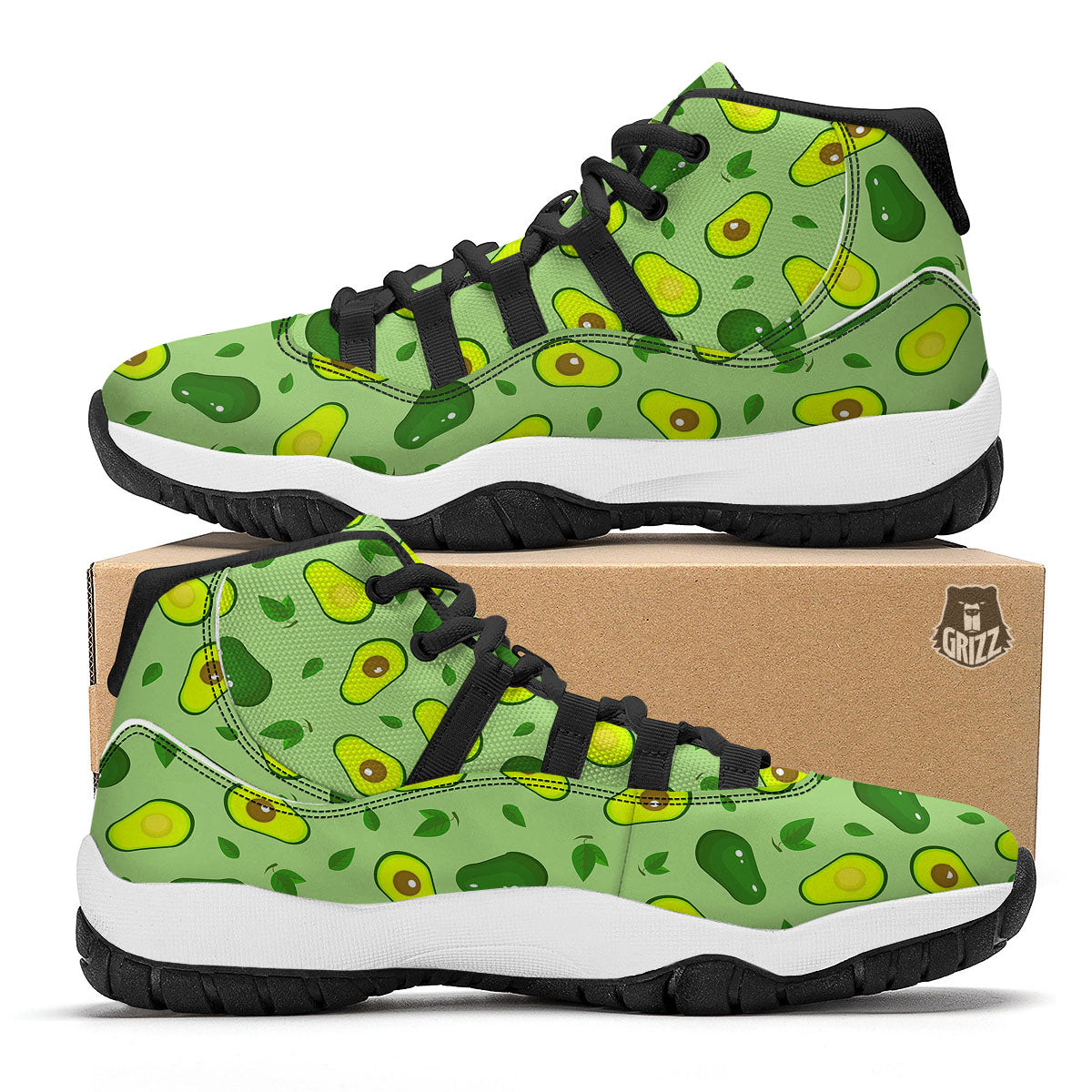 Green Avocado Pattern Black Bball Shoes-grizzshop