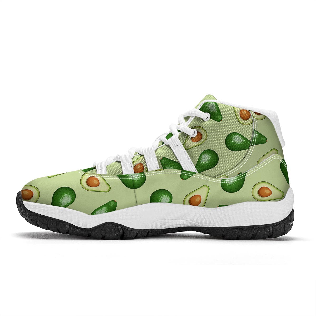 Green Avocado Patttern Print White Bball Shoes-grizzshop