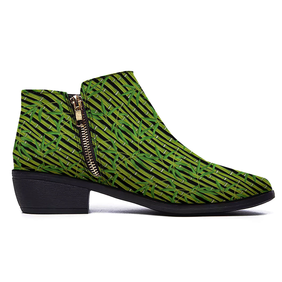 Green Bamboo And Leaves Print Pattern Ankle Boots-grizzshop