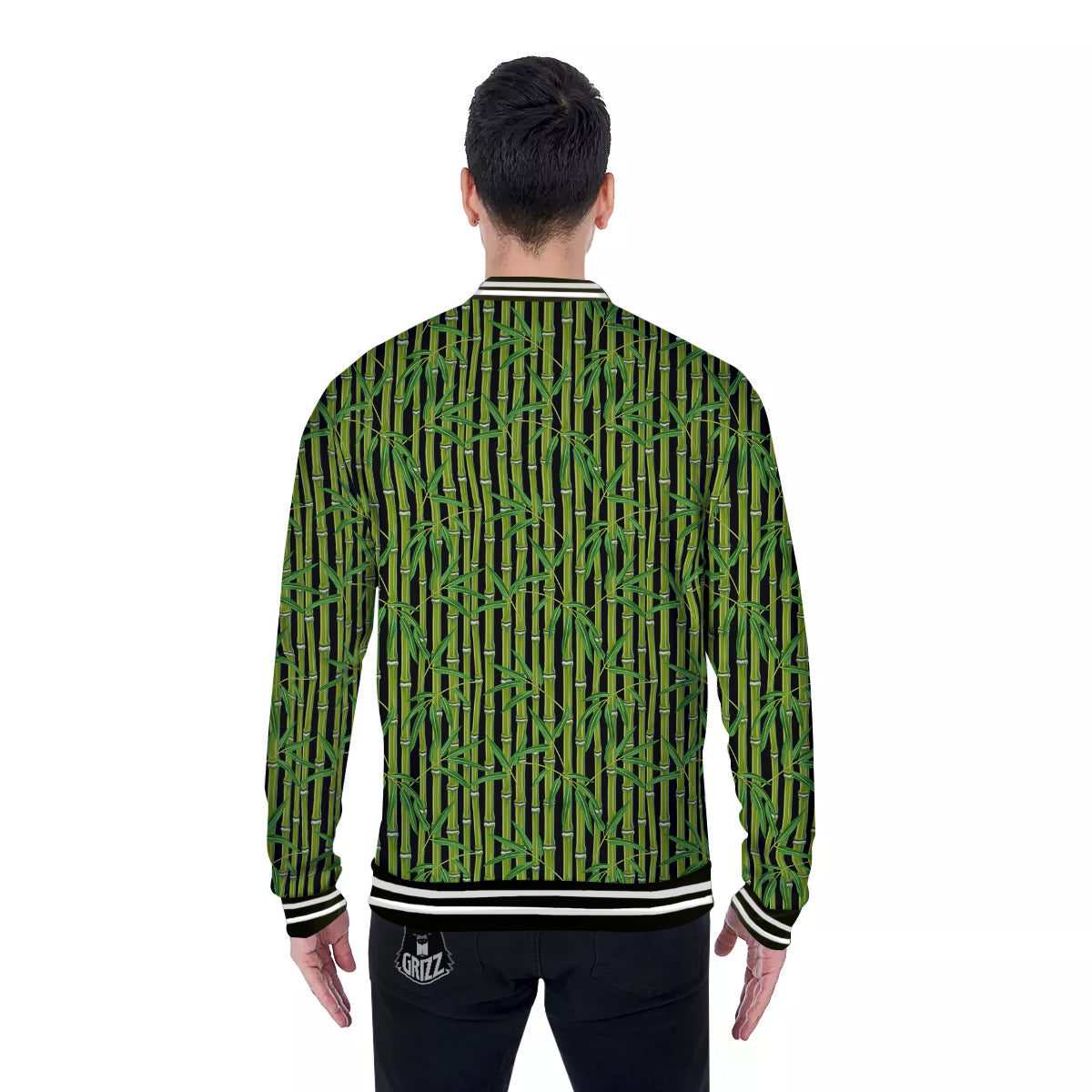Green Bamboo And Leaves Print Pattern Baseball Jacket-grizzshop