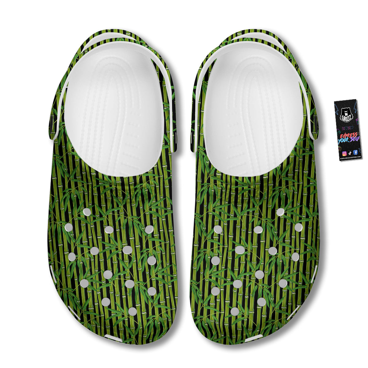 Green Bamboo And Leaves Print Pattern Clog-grizzshop