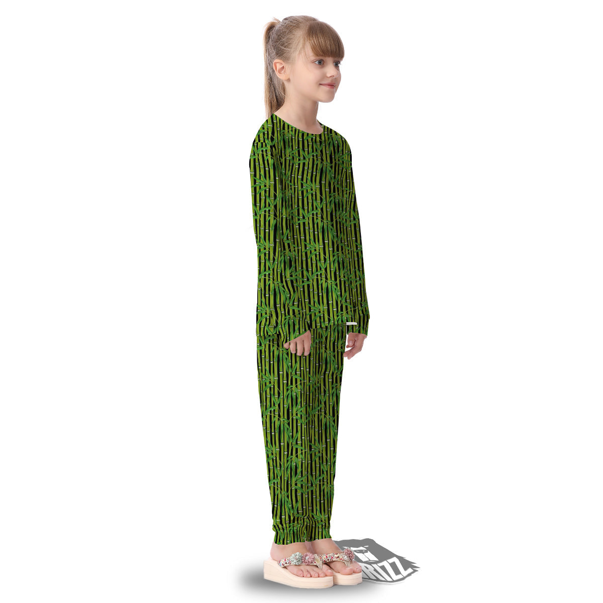Green Bamboo And Leaves Print Pattern Kid's Pajamas-grizzshop