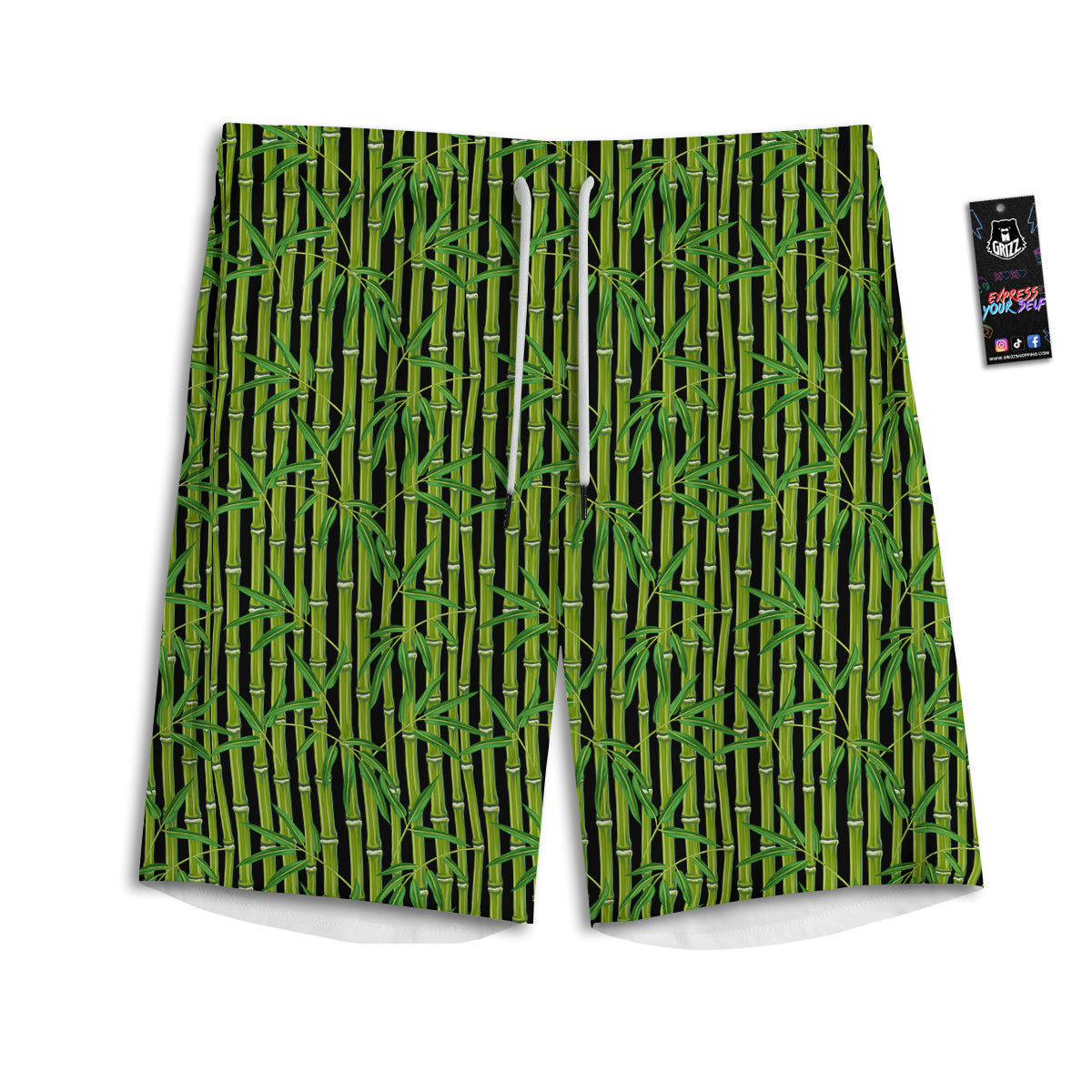 Green Bamboo And Leaves Print Pattern Men's Athletic Shorts