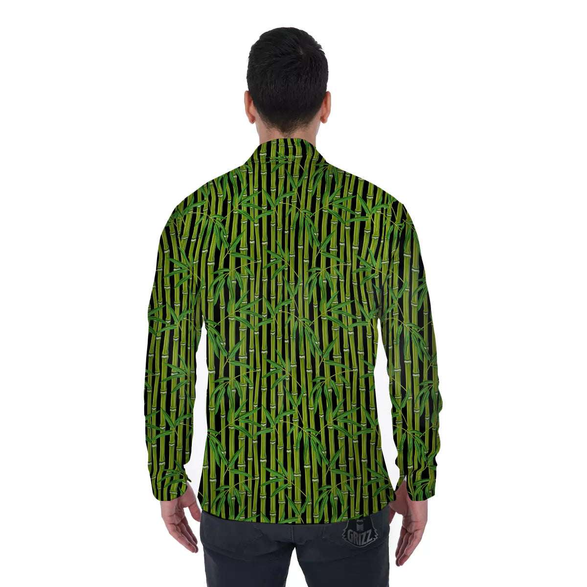 Green Bamboo And Leaves Print Pattern Men's Long Sleeve Shirts-grizzshop