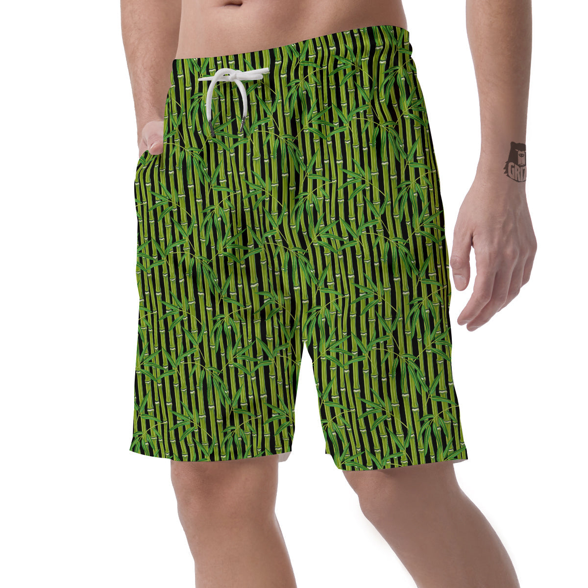 Green Bamboo And Leaves Print Pattern Men's Shorts-grizzshop