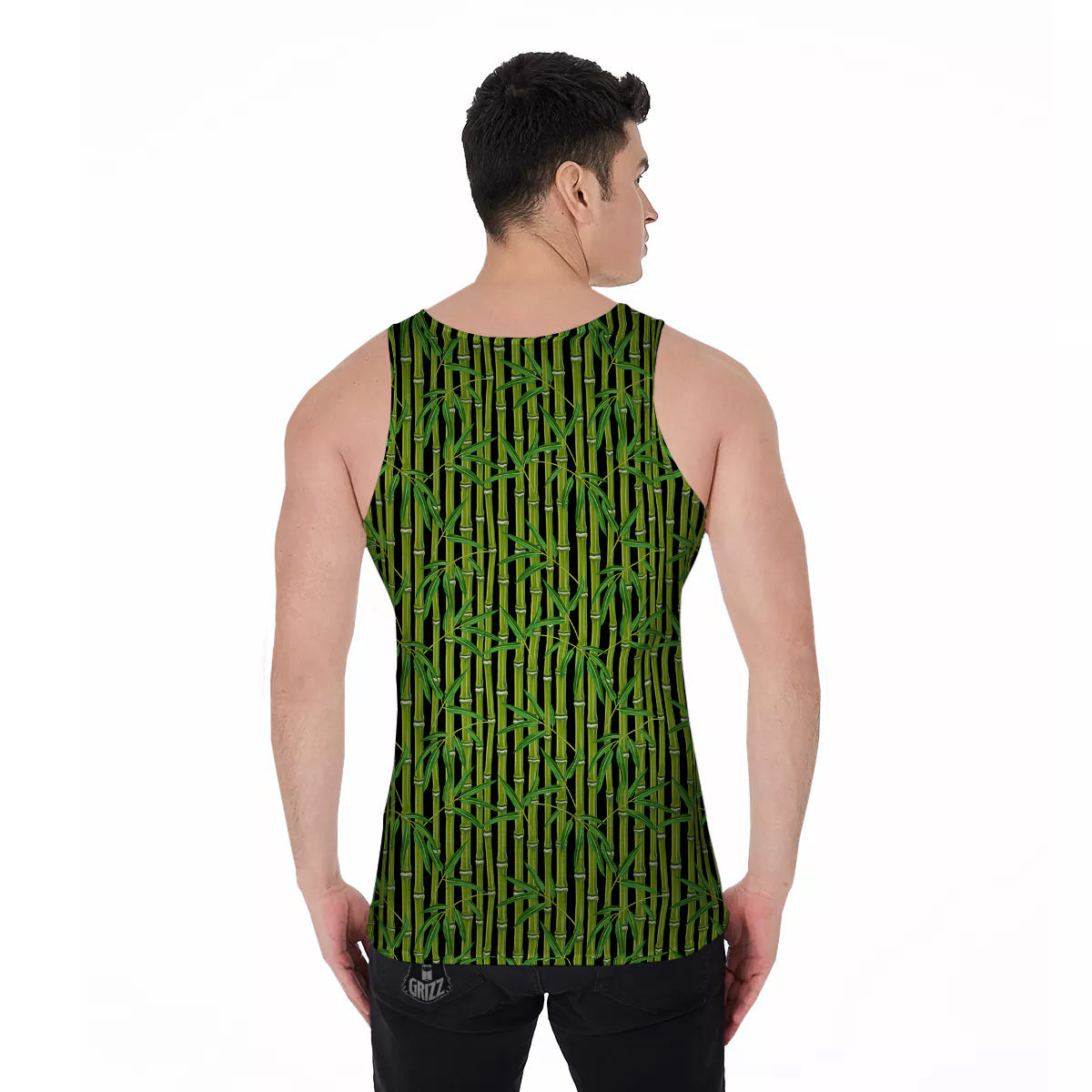 Green Bamboo And Leaves Print Pattern Men's Tank Top-grizzshop