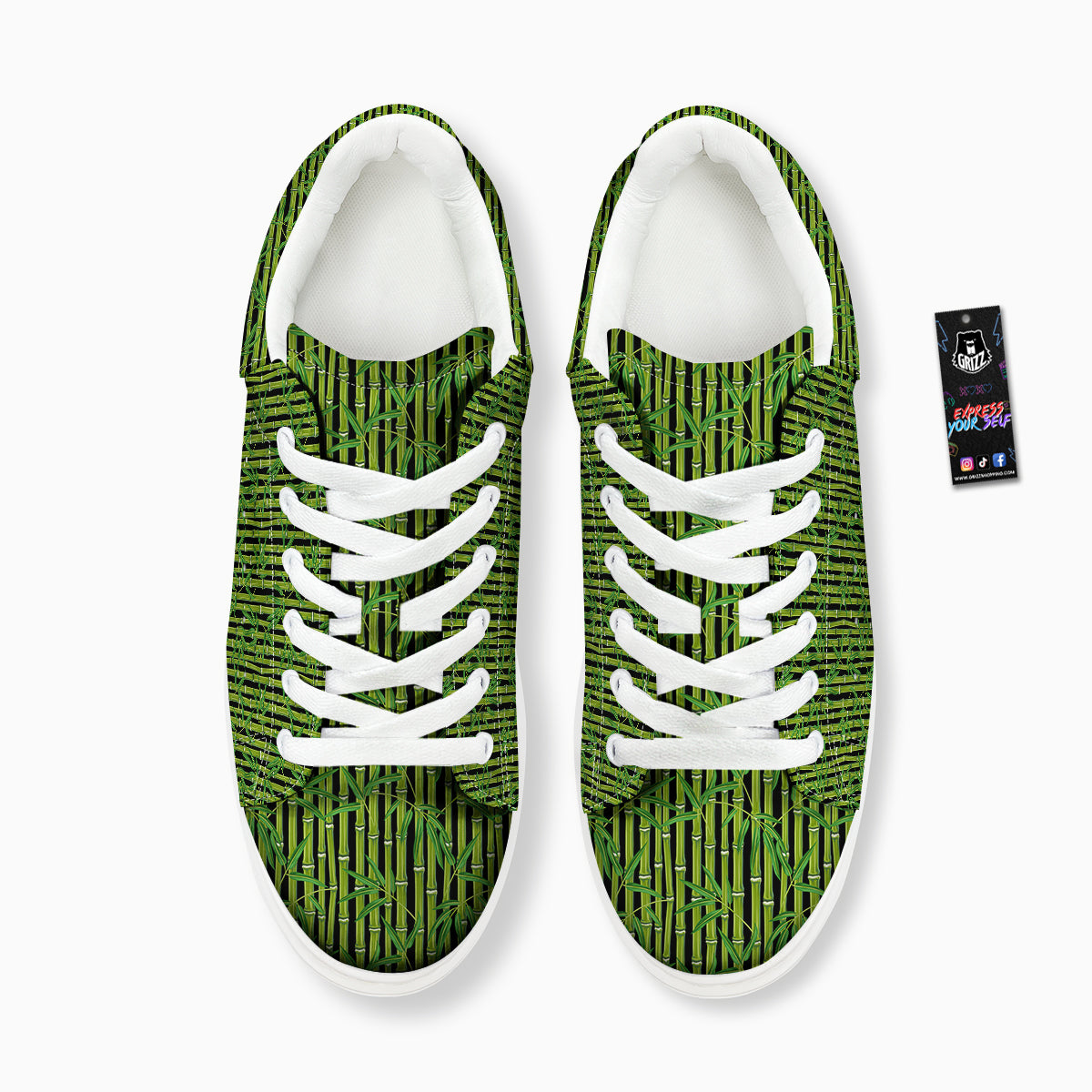 Green Bamboo And Leaves Print Pattern Platform Shoes-grizzshop