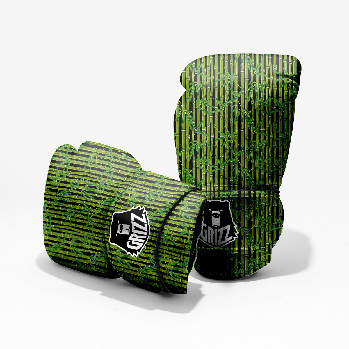 Green Bamboo And Leaves Print Pattern Pro Boxing Glove
