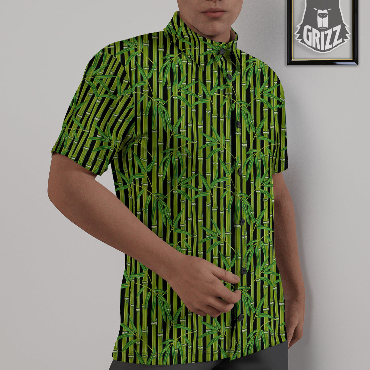 Green Bamboo And Leaves Print Pattern Untucked Shirts-grizzshop