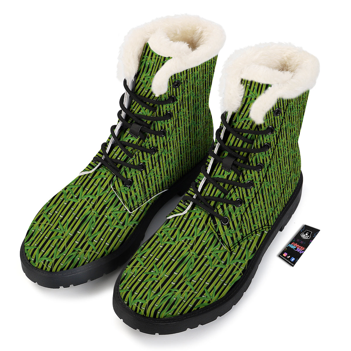 Green Bamboo And Leaves Print Pattern Winter Boots-grizzshop