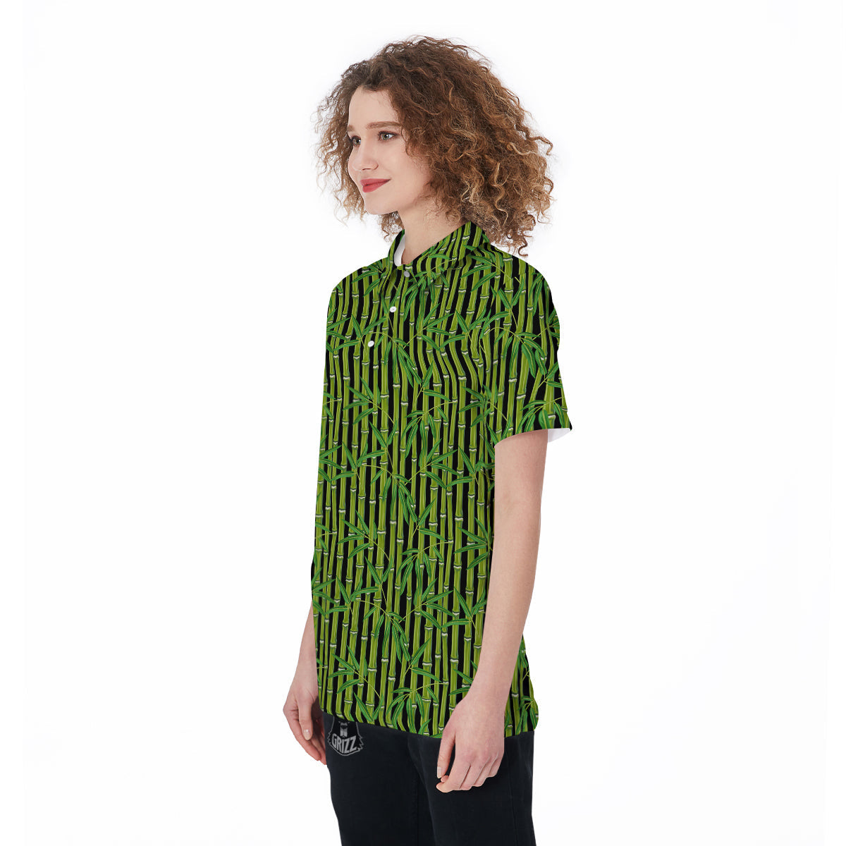 Green Bamboo And Leaves Print Pattern Women's Golf Shirts-grizzshop