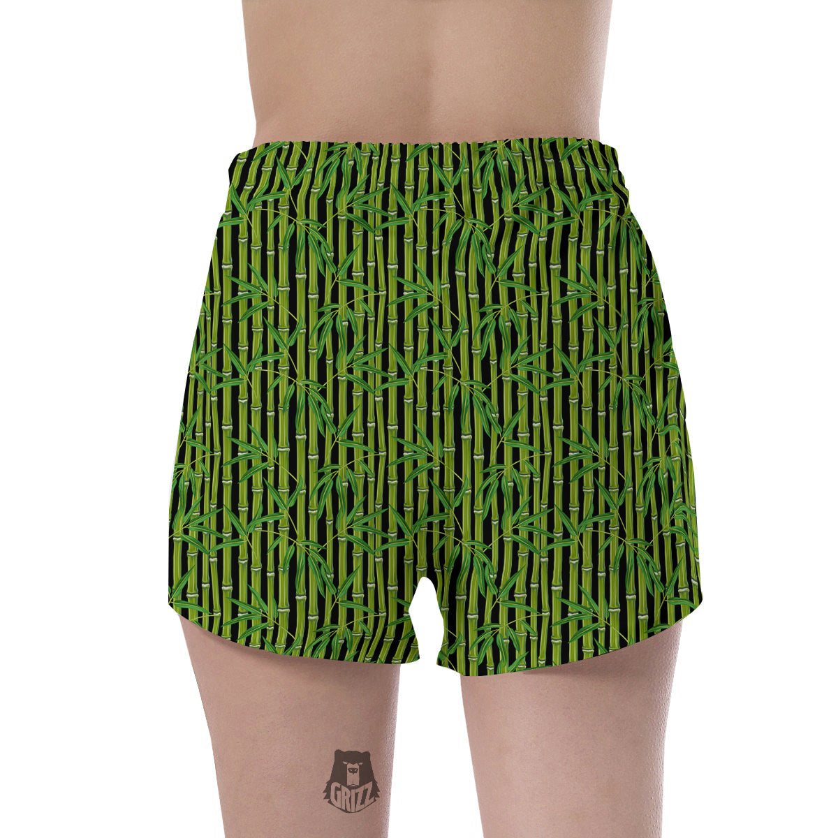 Green Bamboo And Leaves Print Pattern Women's Shorts-grizzshop
