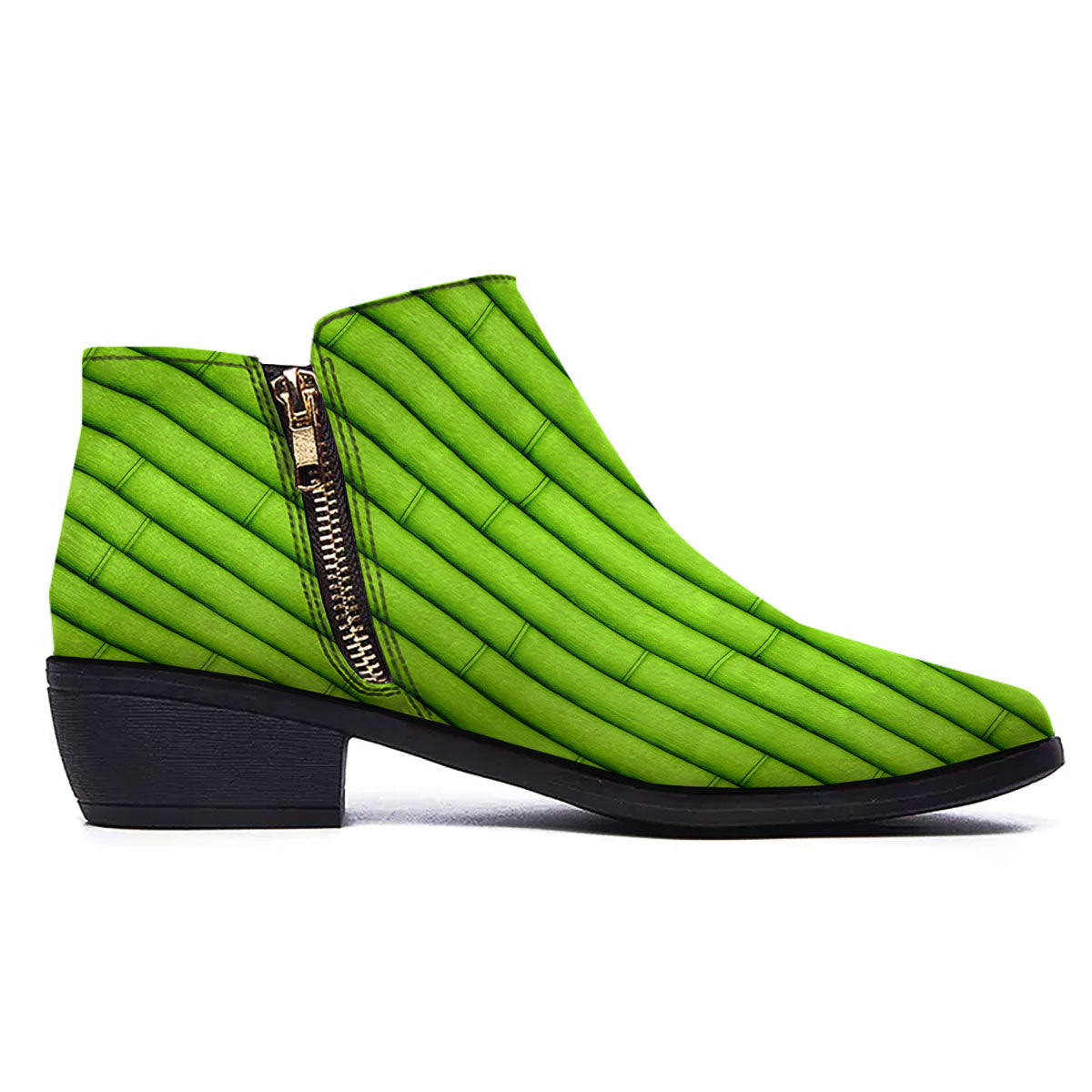 Green Bamboo Print Ankle Boots-grizzshop