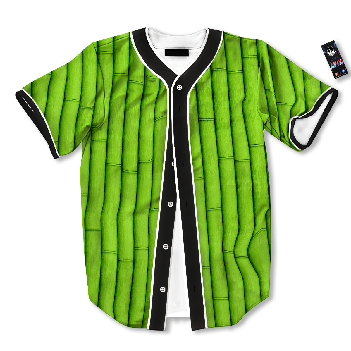 Green Bamboo Print Baseball Jersey-grizzshop