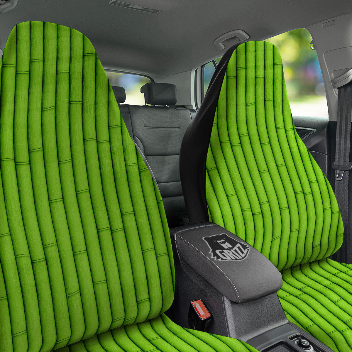 Green Bamboo Print Car Seat Covers-grizzshop