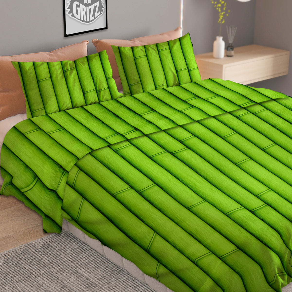 Green Bamboo Print Duvet Cover Bedding Set