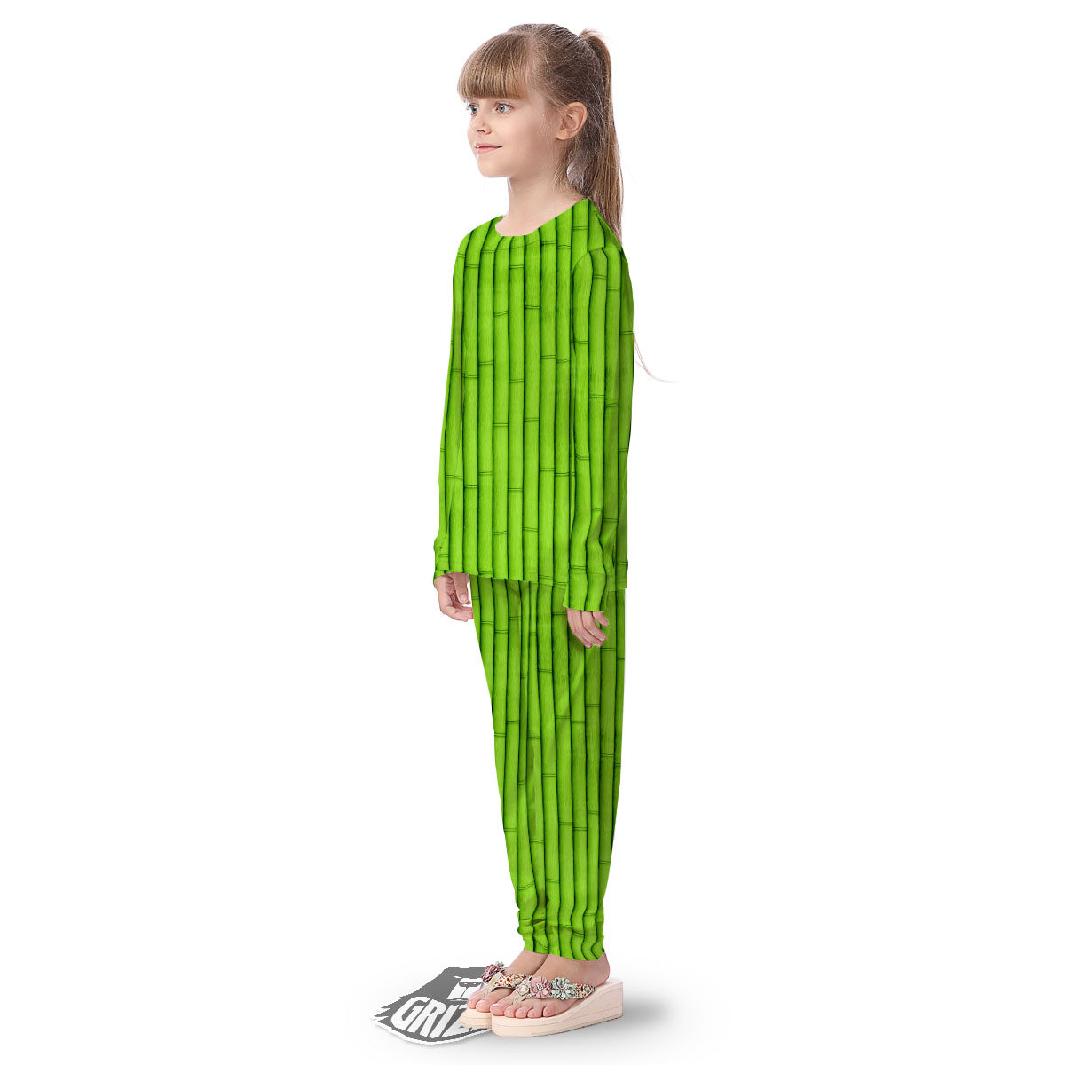 Green Bamboo Print Kid's Pajamas-grizzshop