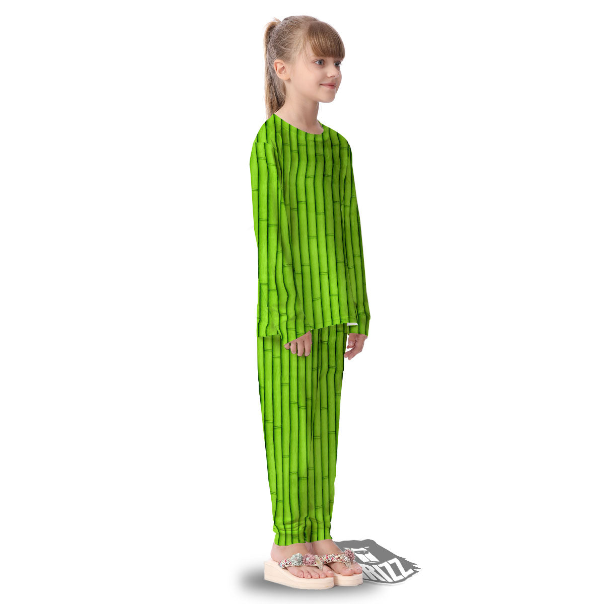 Green Bamboo Print Kid's Pajamas-grizzshop