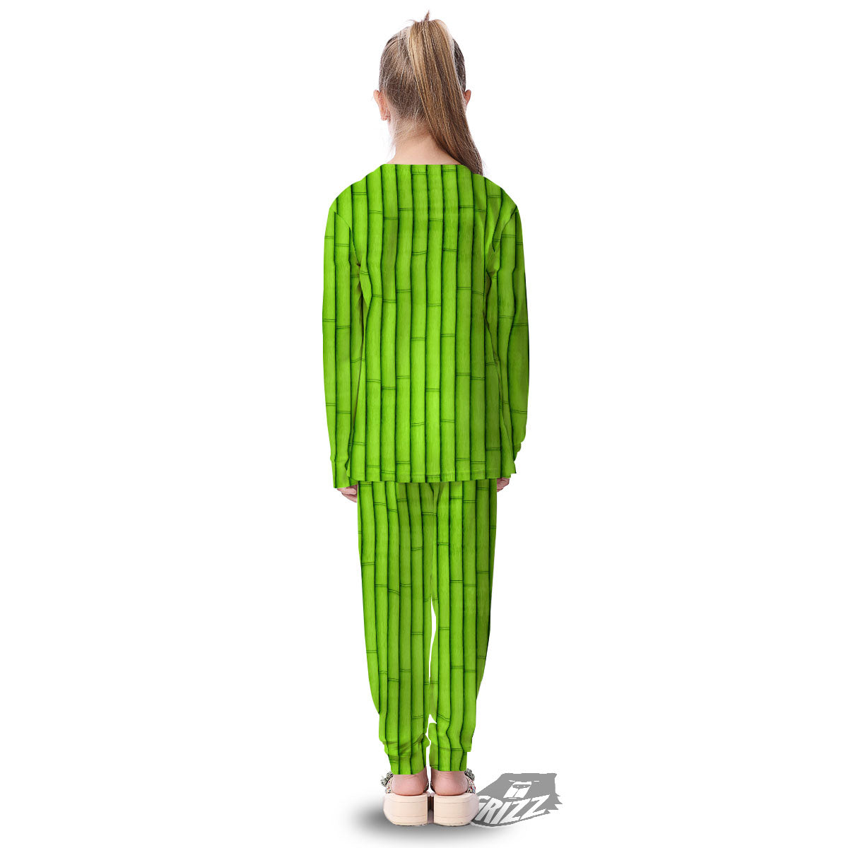 Green Bamboo Print Kid's Pajamas-grizzshop