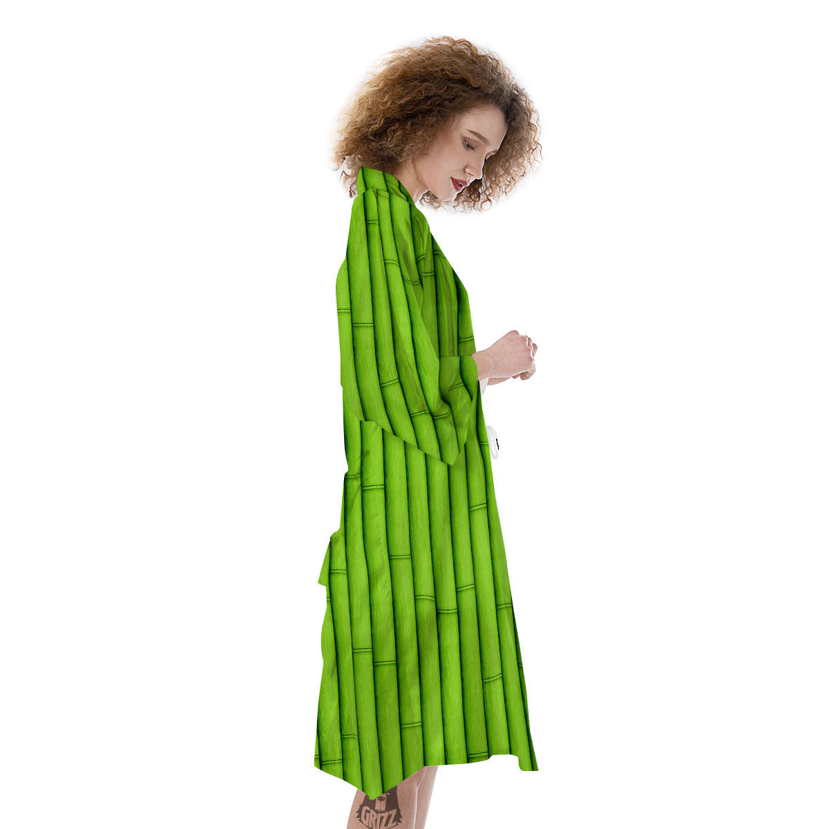 Green Bamboo Print Kimono-grizzshop