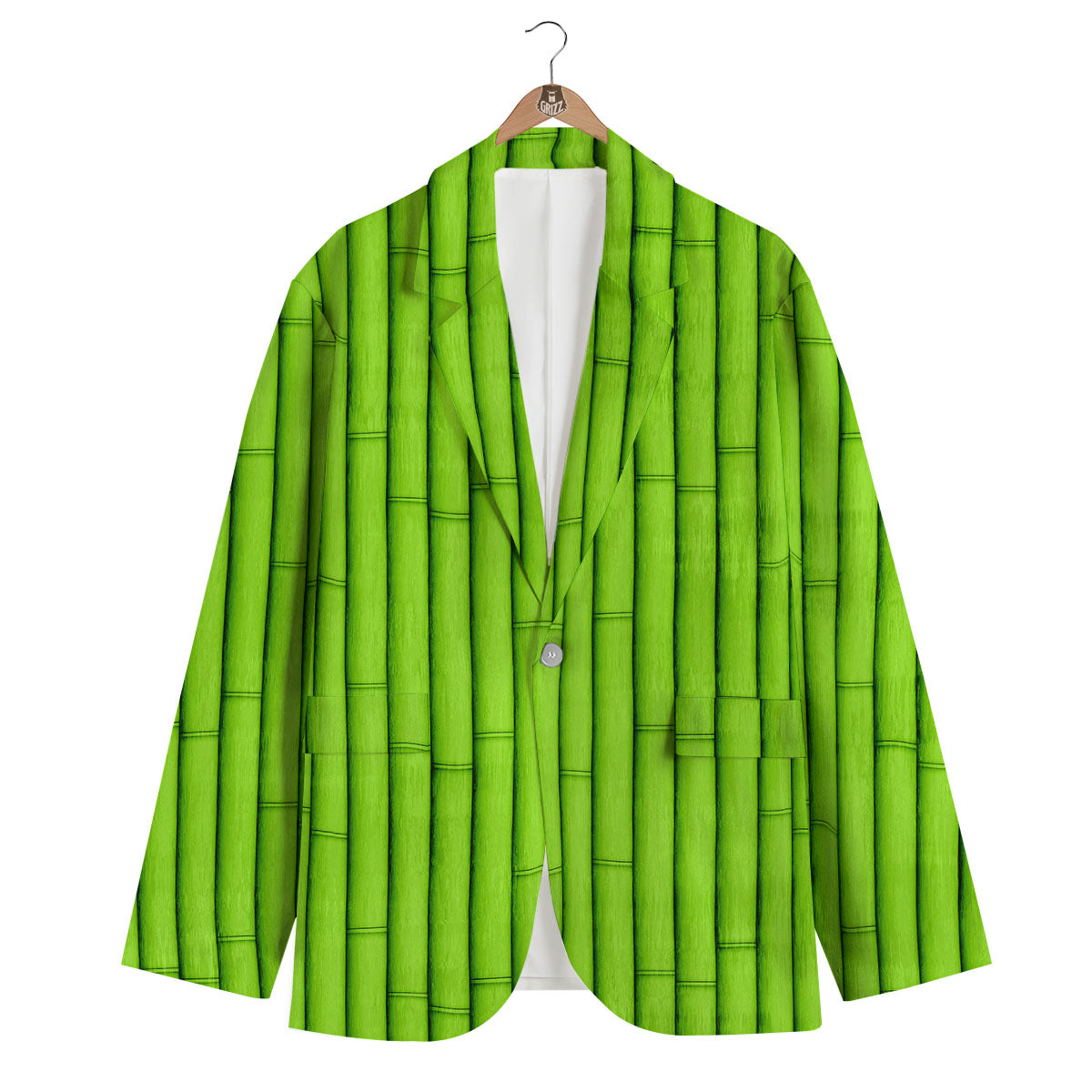 Green Bamboo Print Men's Blazer-grizzshop