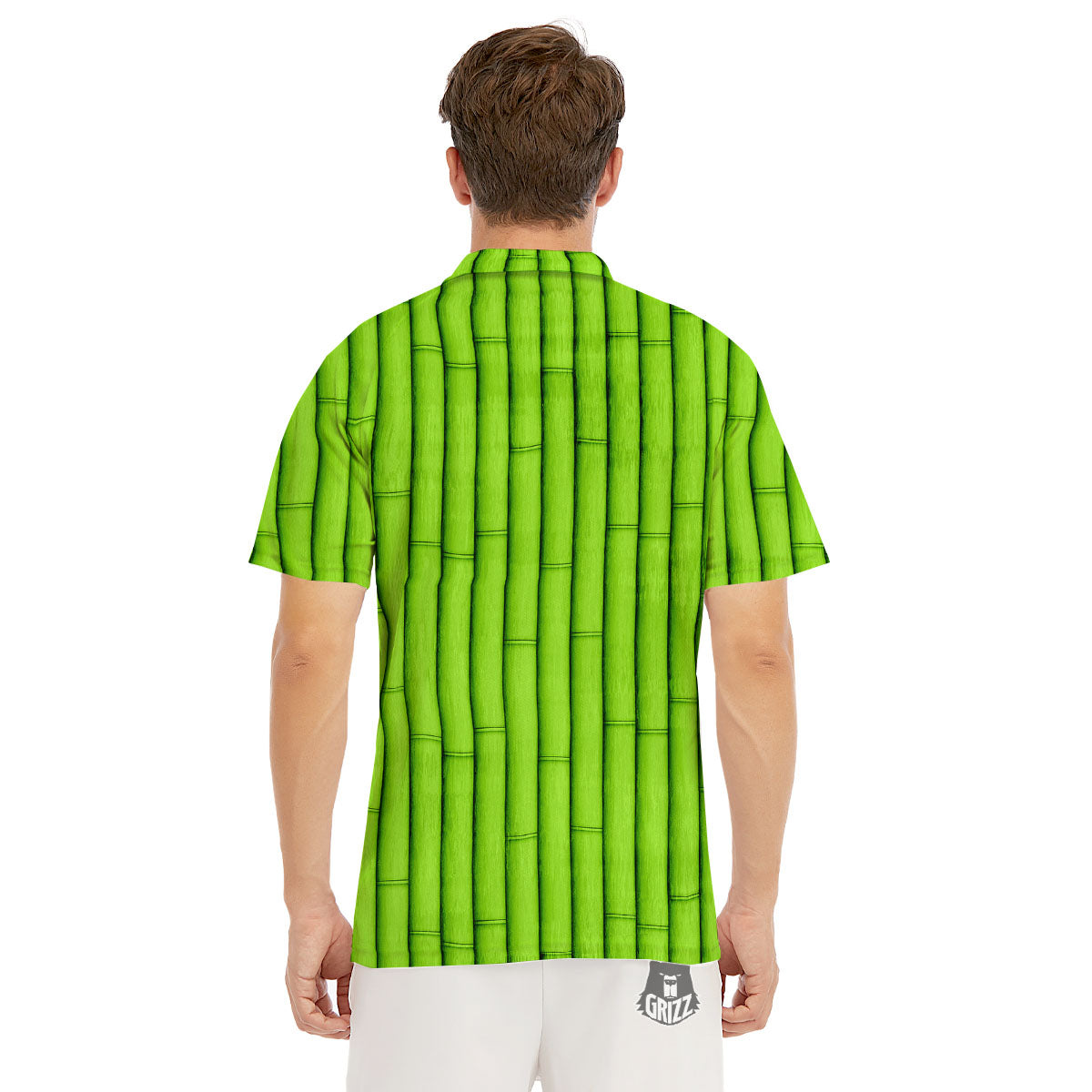 Green Bamboo Print Men's Golf Shirts-grizzshop