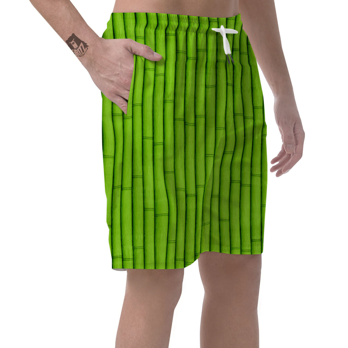 Green Bamboo Print Men's Shorts-grizzshop