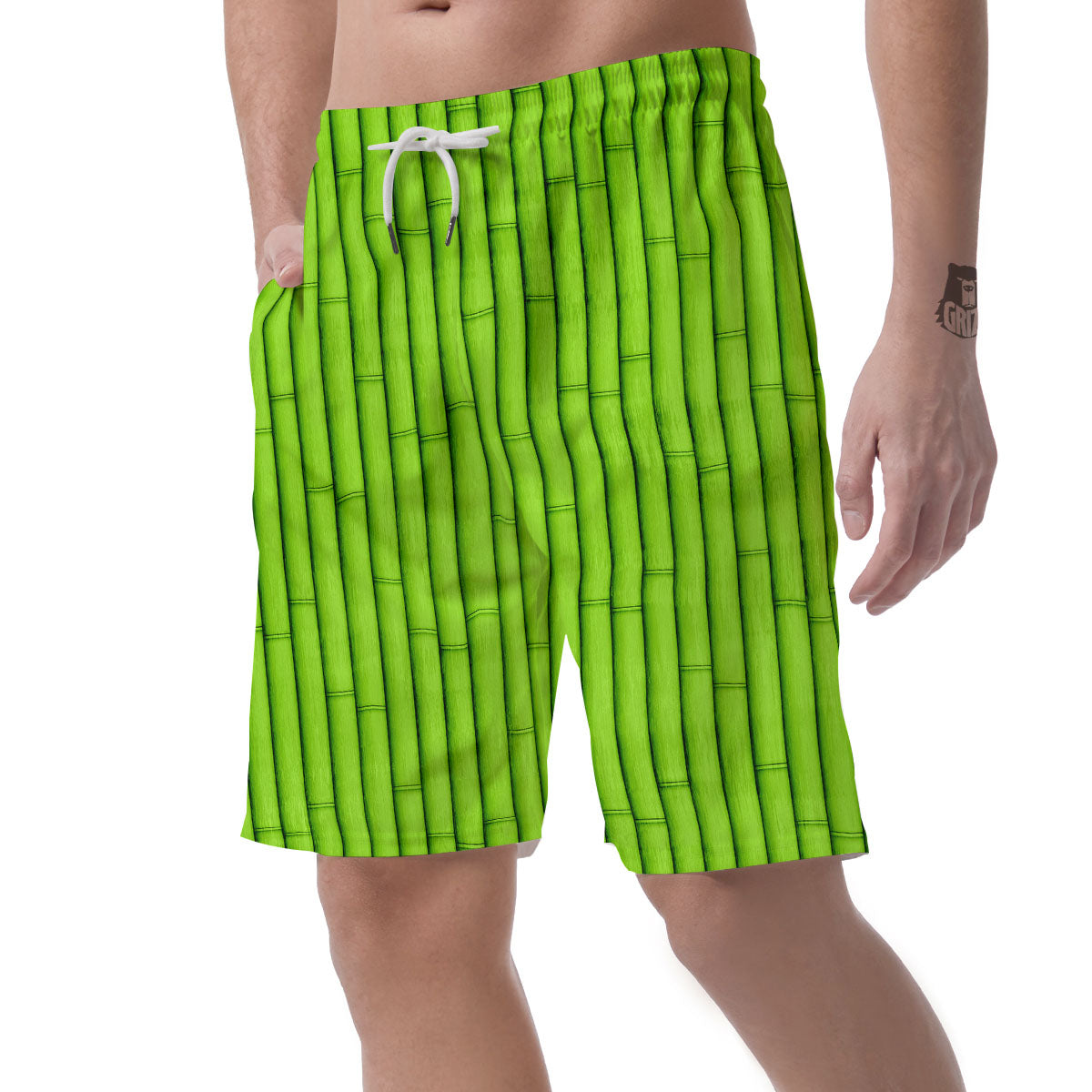 Green Bamboo Print Men's Shorts-grizzshop