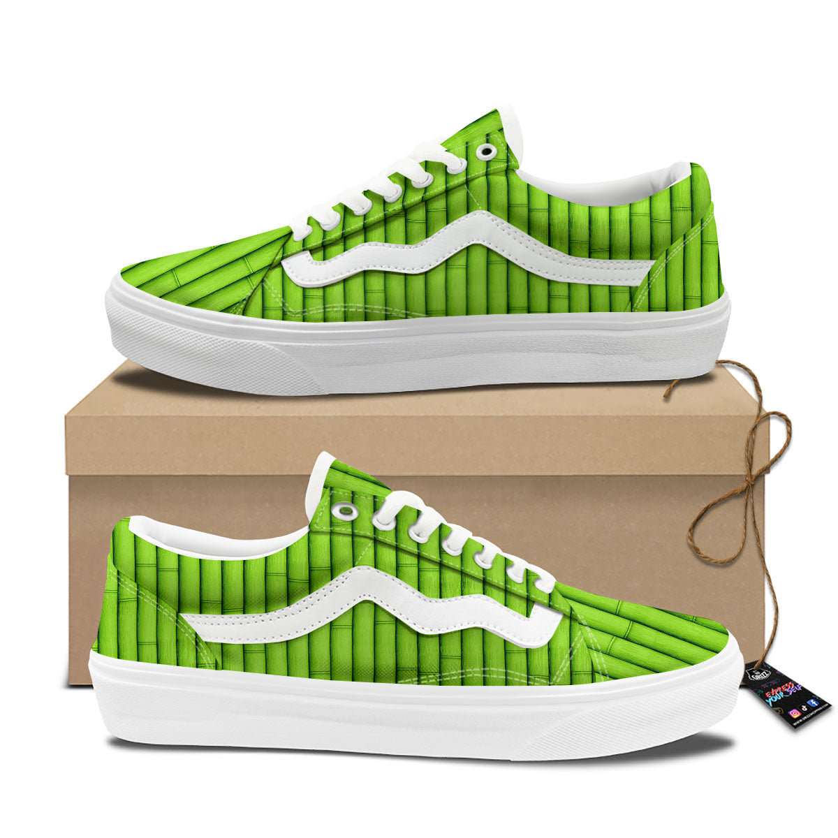 Green Bamboo Print Skate Shoes-grizzshop