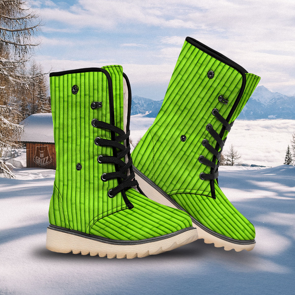 Green Bamboo Print Snow Boots-grizzshop