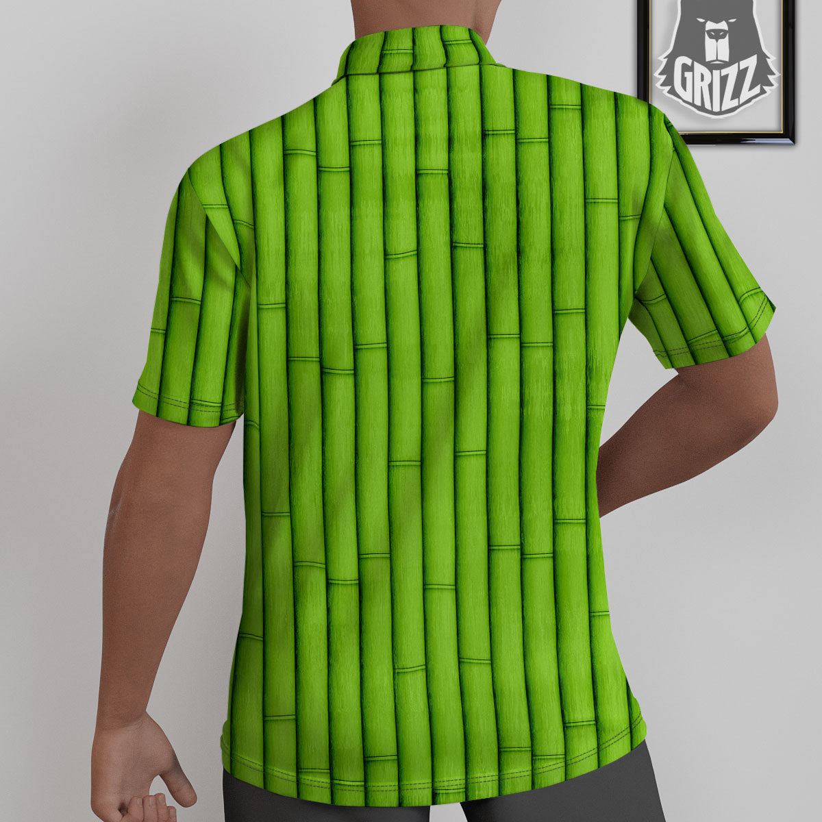 Green Bamboo Print Untucked Shirts-grizzshop