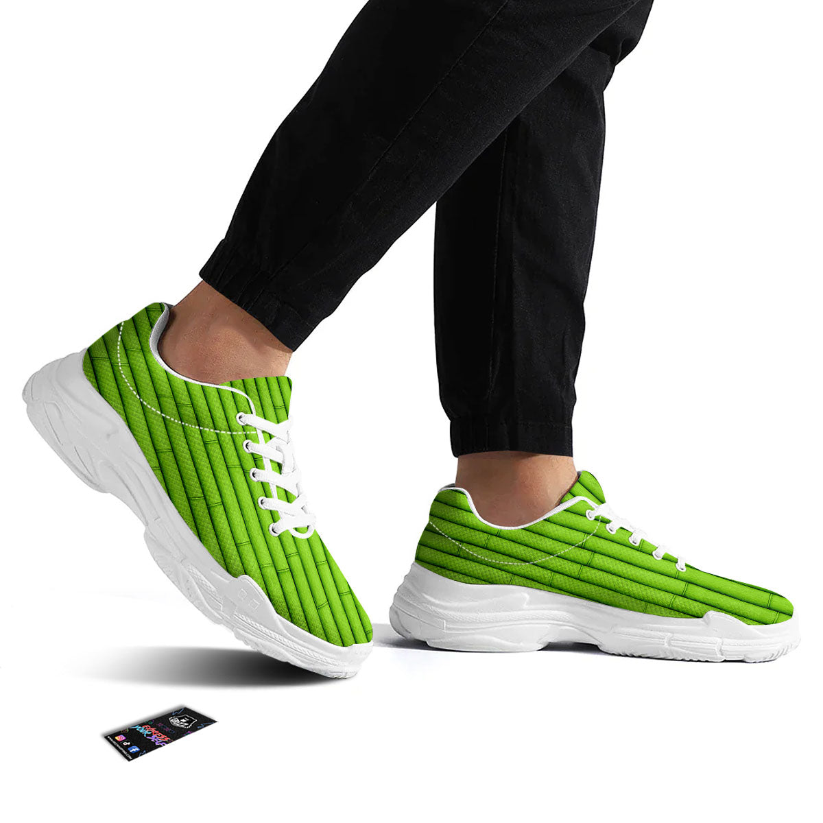 Green Bamboo Print White Chunky Shoes-grizzshop