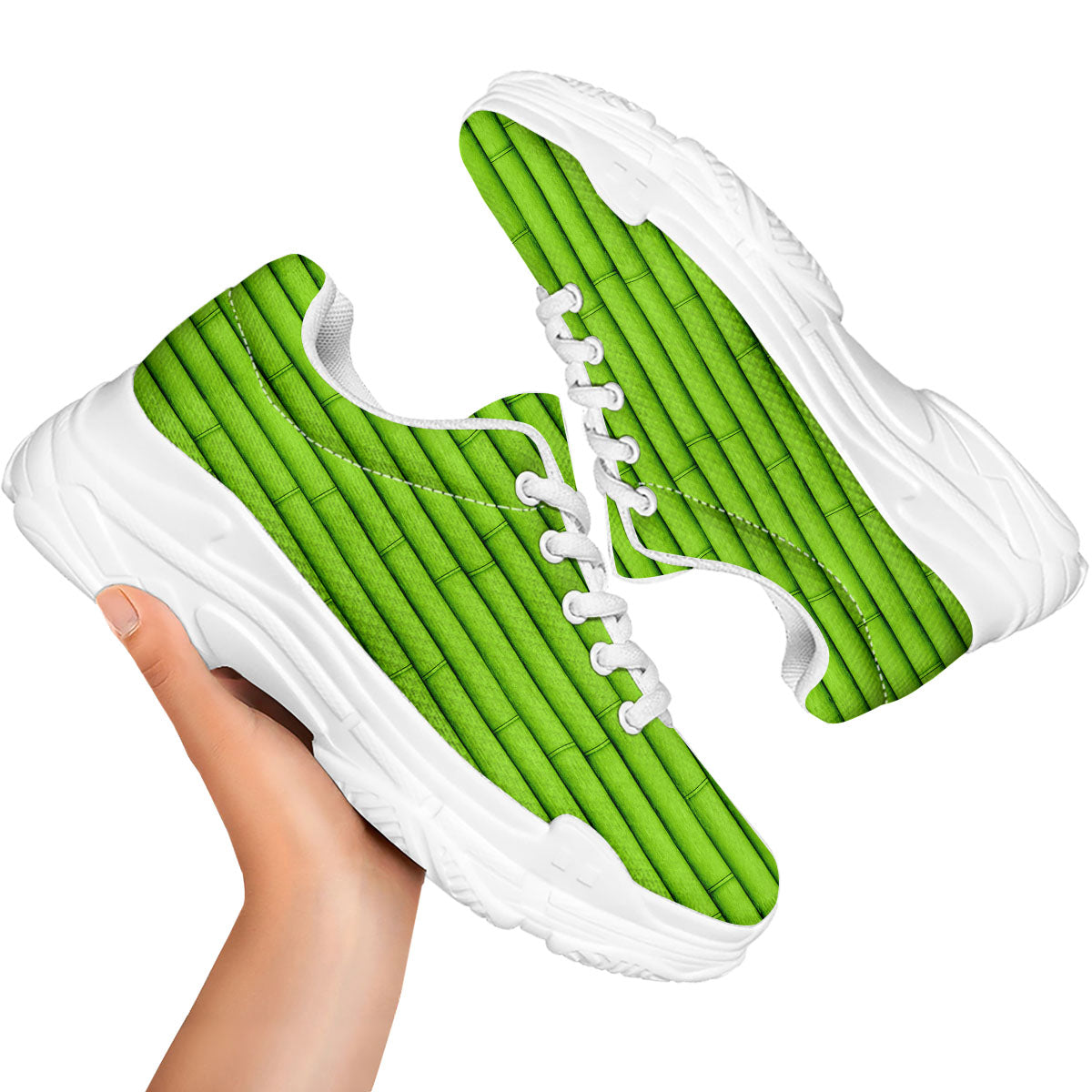 Green Bamboo Print White Chunky Shoes-grizzshop