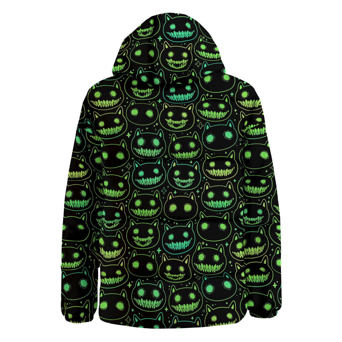 Green Black Head Cartoon Spooky Cat Print Pattern Down Jacket-grizzshop