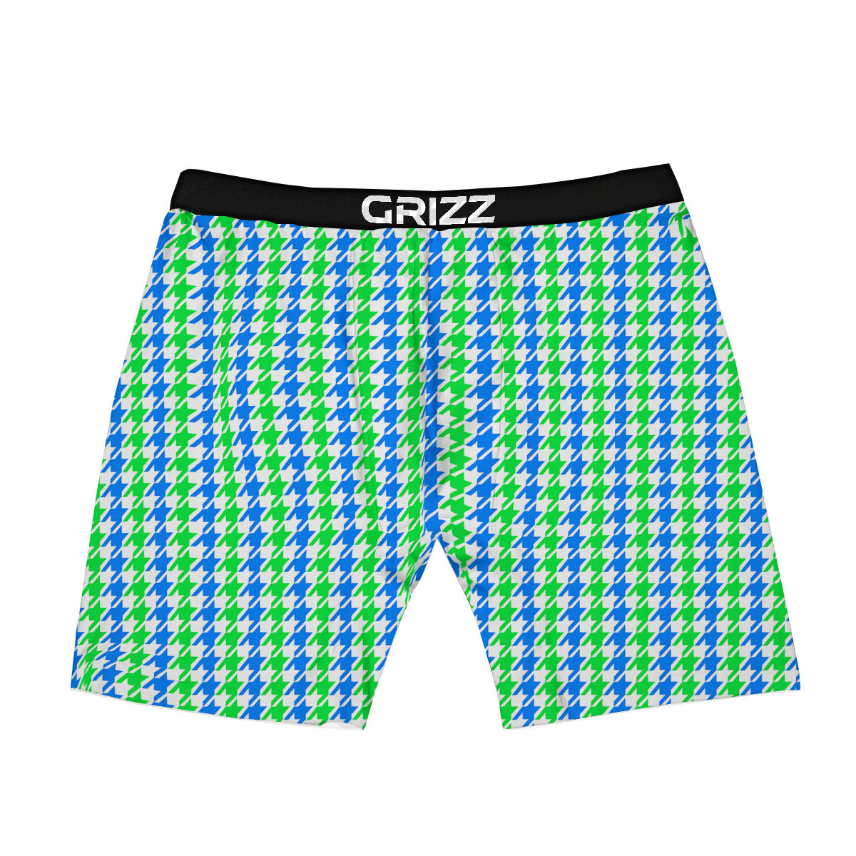Green Blue And White Houndstooth Print Boxer Briefs-grizzshop