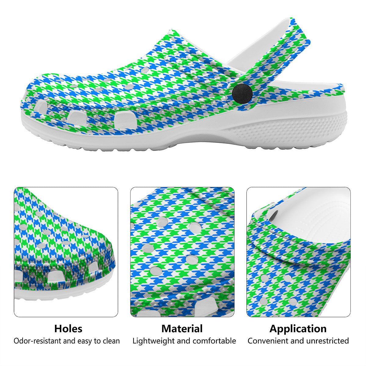 Green Blue And White Houndstooth Print Clog-grizzshop